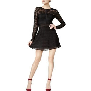 NWT Guess LS Francis Ruffle Lace Dress, Color Black Size 10